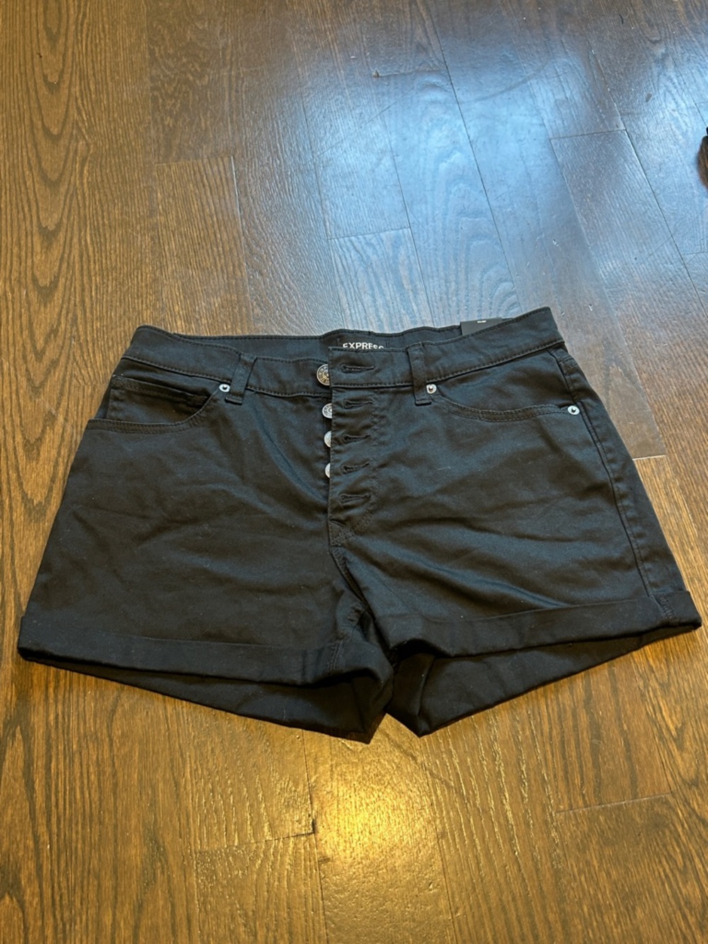 Express Black High-Rise Button-Front Jean Shorts. Size 6
